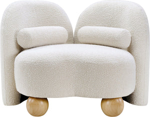 Meridian Furniture Daphne Art Deco Accent Chair Sculptural Curves Ball Legs for Living Room or Bedroom Cream Boucle Fabric 44003Cream-C