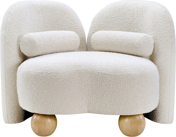 Meridian Furniture Daphne Art Deco Accent Chair Sculptural Curves Ball Legs for Living Room or Bedroom Cream Boucle Fabric 44003Cream-C