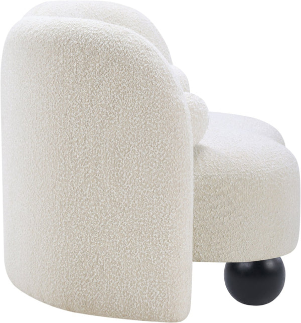 Meridian Furniture Daphne Art Deco Accent Chair Sculptural Curves Ball Legs for Living Room or Bedroom Cream Boucle Fabric 44003Cream-C