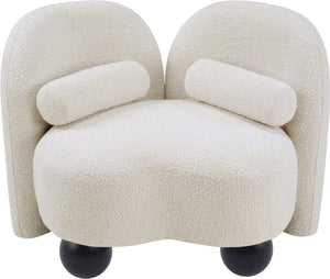 Meridian Furniture Daphne Art Deco Accent Chair Sculptural Curves Ball Legs for Living Room or Bedroom Cream Boucle Fabric 44003Cream-C