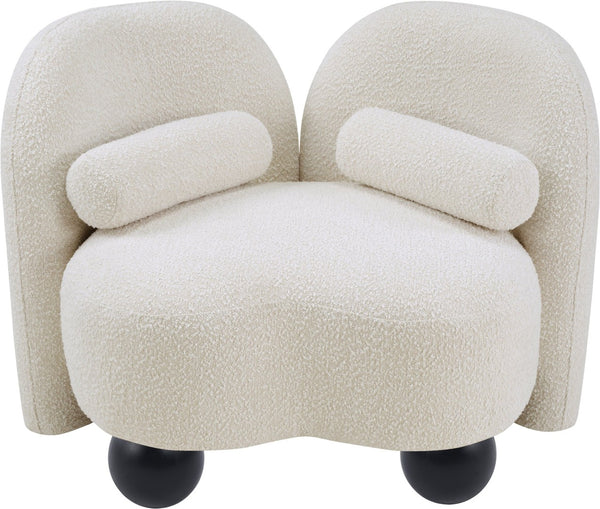 Meridian Furniture Daphne Art Deco Accent Chair Sculptural Curves Ball Legs for Living Room or Bedroom Cream Boucle Fabric 44003Cream-C