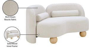 Meridian Furniture Daphne Art Deco Curved Loveseat with Swappable Wood Legs and Plush Upholstery for Living Rooms Cream Boucle Fabric 44003Cream-L