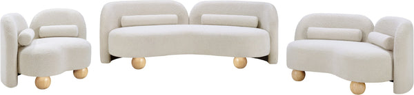 Meridian Furniture Daphne Art Deco Curved Loveseat with Swappable Wood Legs and Plush Upholstery for Living Rooms Cream Boucle Fabric 44003Cream-L