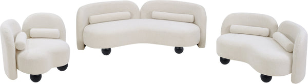Meridian Furniture Daphne Art Deco Curved Loveseat with Swappable Wood Legs and Plush Upholstery for Living Rooms Cream Boucle Fabric 44003Cream-L