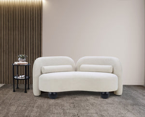 Meridian Furniture Daphne Art Deco Curved Loveseat with Swappable Wood Legs and Plush Upholstery for Living Rooms Cream Boucle Fabric 44003Cream-L