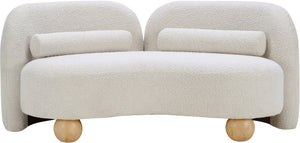 Meridian Furniture Daphne Art Deco Curved Loveseat with Swappable Wood Legs and Plush Upholstery for Living Rooms Cream Boucle Fabric 44003Cream-L