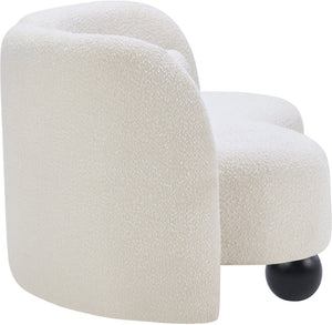 Meridian Furniture Daphne Art Deco Curved Loveseat with Swappable Wood Legs and Plush Upholstery for Living Rooms Cream Boucle Fabric 44003Cream-L