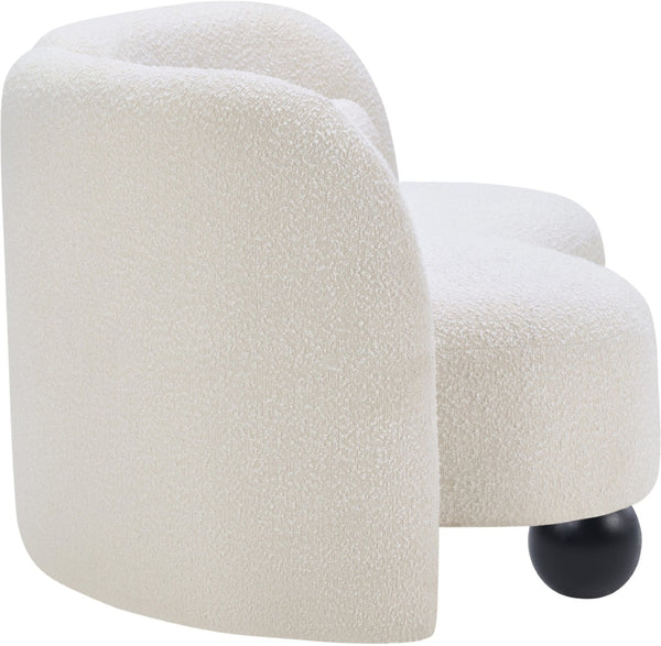 Meridian Furniture Daphne Art Deco Curved Loveseat with Swappable Wood Legs and Plush Upholstery for Living Rooms Cream Boucle Fabric 44003Cream-L