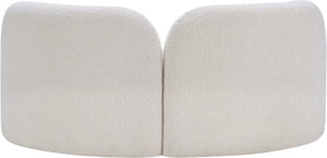 Meridian Furniture Daphne Art Deco Curved Loveseat with Swappable Wood Legs and Plush Upholstery for Living Rooms Cream Boucle Fabric 44003Cream-L