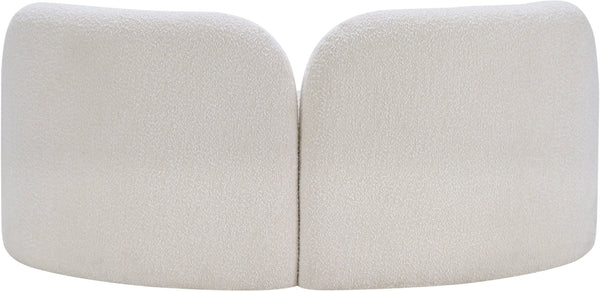 Meridian Furniture Daphne Art Deco Curved Loveseat with Swappable Wood Legs and Plush Upholstery for Living Rooms Cream Boucle Fabric 44003Cream-L