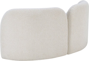 Meridian Furniture Daphne Art Deco Curved Loveseat with Swappable Wood Legs and Plush Upholstery for Living Rooms Cream Boucle Fabric 44003Cream-L
