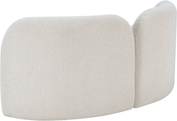 Meridian Furniture Daphne Art Deco Curved Loveseat with Swappable Wood Legs and Plush Upholstery for Living Rooms Cream Boucle Fabric 44003Cream-L