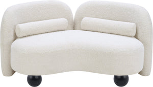 Meridian Furniture Daphne Art Deco Curved Loveseat with Swappable Wood Legs and Plush Upholstery for Living Rooms Cream Boucle Fabric 44003Cream-L