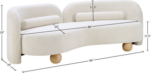 Meridian Furniture Daphne Art Deco Curved Sofa with Deep Seating and Interchangeable Wood Ball Legs for Living Rooms Cream Boucle Fabric 44003Cream-S