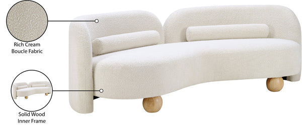 Meridian Furniture Daphne Art Deco Curved Sofa with Deep Seating and Interchangeable Wood Ball Legs for Living Rooms Cream Boucle Fabric 44003Cream-S