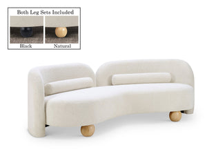 Meridian Furniture Daphne Art Deco Curved Sofa with Deep Seating and Interchangeable Wood Ball Legs for Living Rooms Cream Boucle Fabric 44003Cream-S