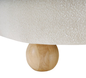 Meridian Furniture Daphne Art Deco Curved Sofa with Deep Seating and Interchangeable Wood Ball Legs for Living Rooms Cream Boucle Fabric 44003Cream-S