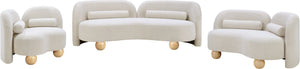 Meridian Furniture Daphne Art Deco Curved Sofa with Deep Seating and Interchangeable Wood Ball Legs for Living Rooms Cream Boucle Fabric 44003Cream-S