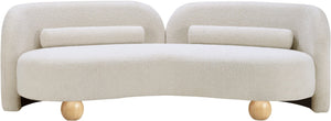 Meridian Furniture Daphne Art Deco Curved Sofa with Deep Seating and Interchangeable Wood Ball Legs for Living Rooms Cream Boucle Fabric 44003Cream-S