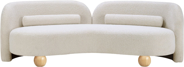 Meridian Furniture Daphne Art Deco Curved Sofa with Deep Seating and Interchangeable Wood Ball Legs for Living Rooms Cream Boucle Fabric 44003Cream-S