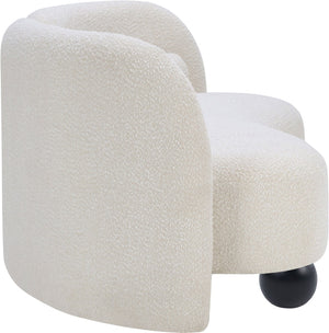 Meridian Furniture Daphne Art Deco Curved Sofa with Deep Seating and Interchangeable Wood Ball Legs for Living Rooms Cream Boucle Fabric 44003Cream-S