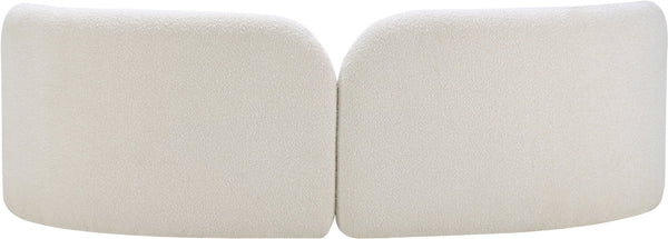Meridian Furniture Daphne Art Deco Curved Sofa with Deep Seating and Interchangeable Wood Ball Legs for Living Rooms Cream Boucle Fabric 44003Cream-S