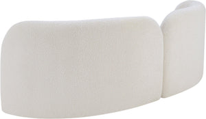 Meridian Furniture Daphne Art Deco Curved Sofa with Deep Seating and Interchangeable Wood Ball Legs for Living Rooms Cream Boucle Fabric 44003Cream-S