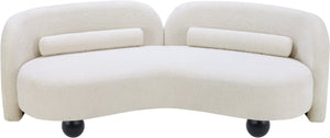 Meridian Furniture Daphne Art Deco Curved Sofa with Deep Seating and Interchangeable Wood Ball Legs for Living Rooms Cream Boucle Fabric 44003Cream-S