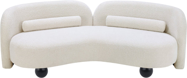 Meridian Furniture Daphne Art Deco Curved Sofa with Deep Seating and Interchangeable Wood Ball Legs for Living Rooms Cream Boucle Fabric 44003Cream-S