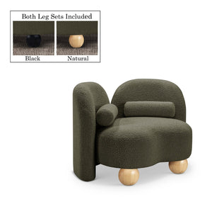 Meridian Furniture Daphne Art Deco Accent Chair Sculptural Curves Ball Legs for Living Room or Bedroom Olive Boucle Fabric 44003Olive-C
