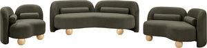Meridian Furniture Daphne Art Deco Accent Chair Sculptural Curves Ball Legs for Living Room or Bedroom Olive Boucle Fabric 44003Olive-C