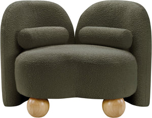 Meridian Furniture Daphne Art Deco Accent Chair Sculptural Curves Ball Legs for Living Room or Bedroom Olive Boucle Fabric 44003Olive-C