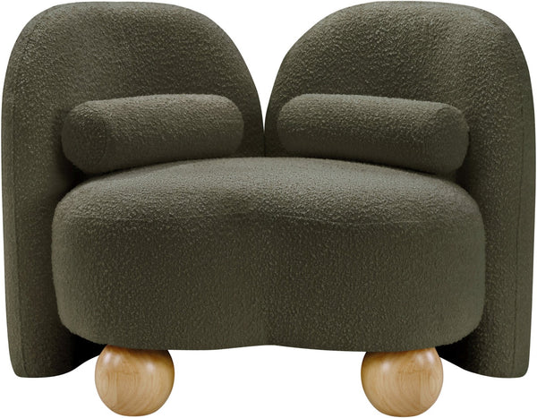 Meridian Furniture Daphne Art Deco Accent Chair Sculptural Curves Ball Legs for Living Room or Bedroom Olive Boucle Fabric 44003Olive-C