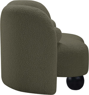 Meridian Furniture Daphne Art Deco Accent Chair Sculptural Curves Ball Legs for Living Room or Bedroom Olive Boucle Fabric 44003Olive-C