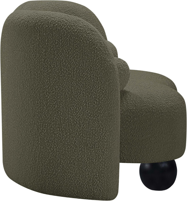 Meridian Furniture Daphne Art Deco Accent Chair Sculptural Curves Ball Legs for Living Room or Bedroom Olive Boucle Fabric 44003Olive-C