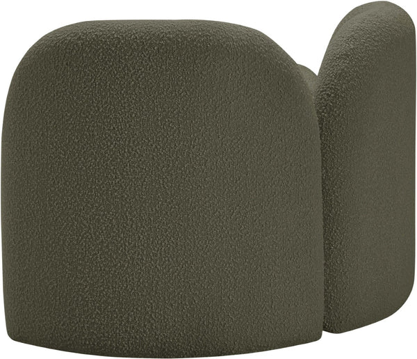 Meridian Furniture Daphne Art Deco Accent Chair Sculptural Curves Ball Legs for Living Room or Bedroom Olive Boucle Fabric 44003Olive-C