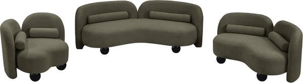 Meridian Furniture Daphne Art Deco Curved Loveseat with Swappable Wood Legs and Plush Upholstery for Living Rooms Olive Boucle Fabric 44003Olive-L