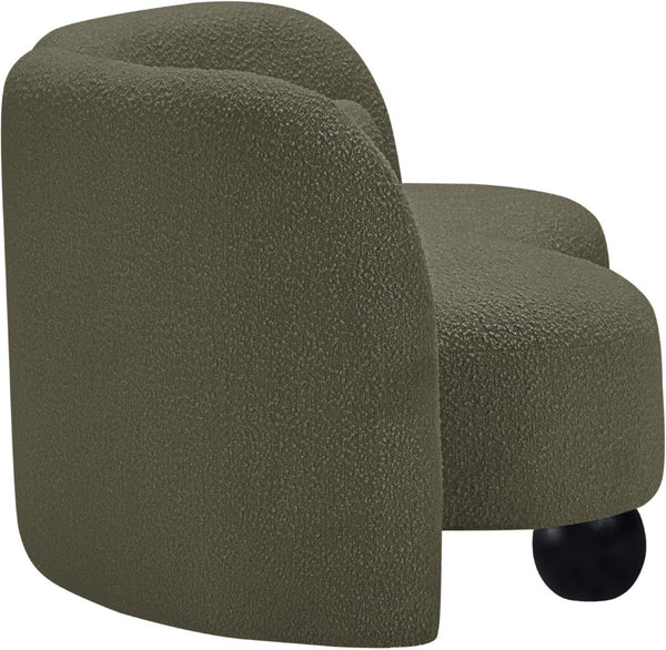 Meridian Furniture Daphne Art Deco Curved Loveseat with Swappable Wood Legs and Plush Upholstery for Living Rooms Olive Boucle Fabric 44003Olive-L