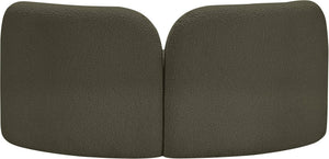 Meridian Furniture Daphne Art Deco Curved Loveseat with Swappable Wood Legs and Plush Upholstery for Living Rooms Olive Boucle Fabric 44003Olive-L