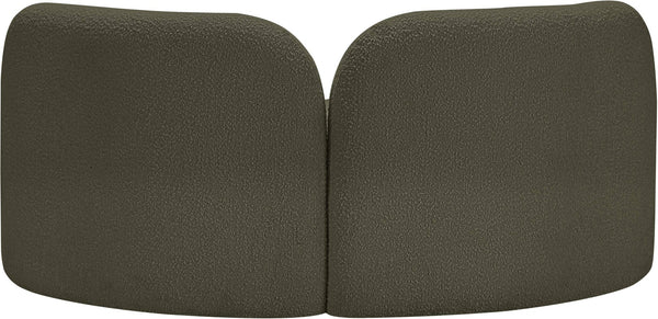 Meridian Furniture Daphne Art Deco Curved Loveseat with Swappable Wood Legs and Plush Upholstery for Living Rooms Olive Boucle Fabric 44003Olive-L