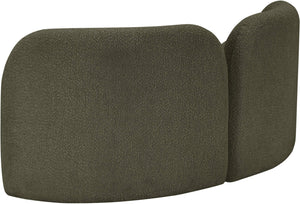 Meridian Furniture Daphne Art Deco Curved Loveseat with Swappable Wood Legs and Plush Upholstery for Living Rooms Olive Boucle Fabric 44003Olive-L
