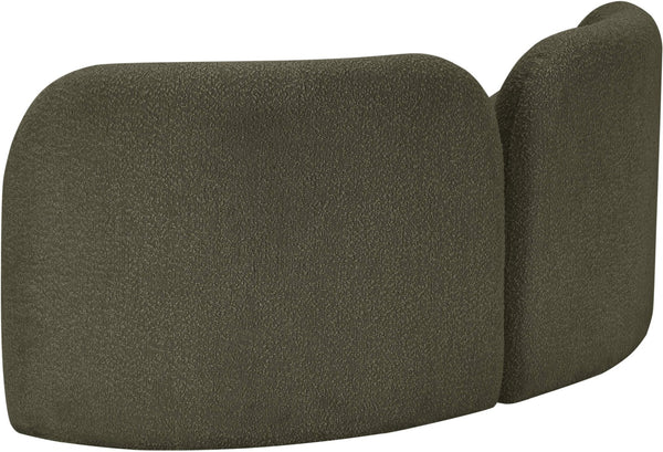 Meridian Furniture Daphne Art Deco Curved Loveseat with Swappable Wood Legs and Plush Upholstery for Living Rooms Olive Boucle Fabric 44003Olive-L