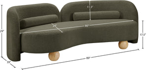Meridian Furniture Daphne Art Deco Curved Sofa with Deep Seating and Interchangeable Wood Ball Legs for Living Rooms Olive Boucle Fabric 44003Olive-S