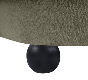 Meridian Furniture Daphne Art Deco Curved Sofa with Deep Seating and Interchangeable Wood Ball Legs for Living Rooms Olive Boucle Fabric 44003Olive-S