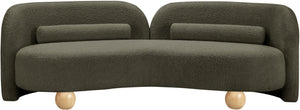 Meridian Furniture Daphne Art Deco Curved Sofa with Deep Seating and Interchangeable Wood Ball Legs for Living Rooms Olive Boucle Fabric 44003Olive-S