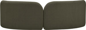 Meridian Furniture Daphne Art Deco Curved Sofa with Deep Seating and Interchangeable Wood Ball Legs for Living Rooms Olive Boucle Fabric 44003Olive-S