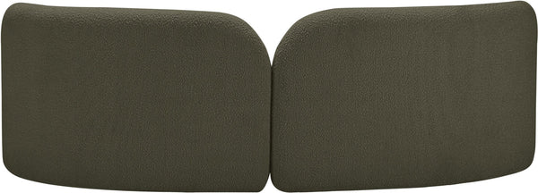 Meridian Furniture Daphne Art Deco Curved Sofa with Deep Seating and Interchangeable Wood Ball Legs for Living Rooms Olive Boucle Fabric 44003Olive-S