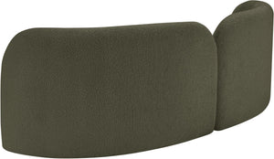 Meridian Furniture Daphne Art Deco Curved Sofa with Deep Seating and Interchangeable Wood Ball Legs for Living Rooms Olive Boucle Fabric 44003Olive-S
