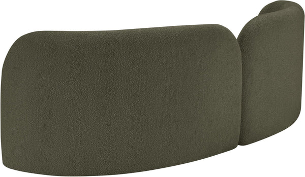 Meridian Furniture Daphne Art Deco Curved Sofa with Deep Seating and Interchangeable Wood Ball Legs for Living Rooms Olive Boucle Fabric 44003Olive-S