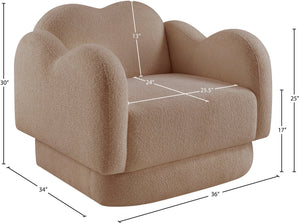 Meridian Furniture Bloom Sculptural Accent Chair Plush Curved Back Design for Modern Living Room or Bedroom Beige Faux Shearling Teddy Fabric 44006Beige-C